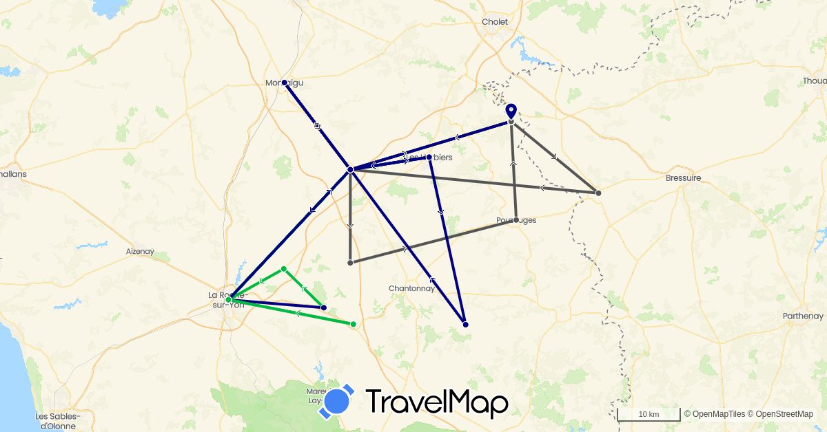 TravelMap itinerary: driving, bus, motorbike in France (Europe)